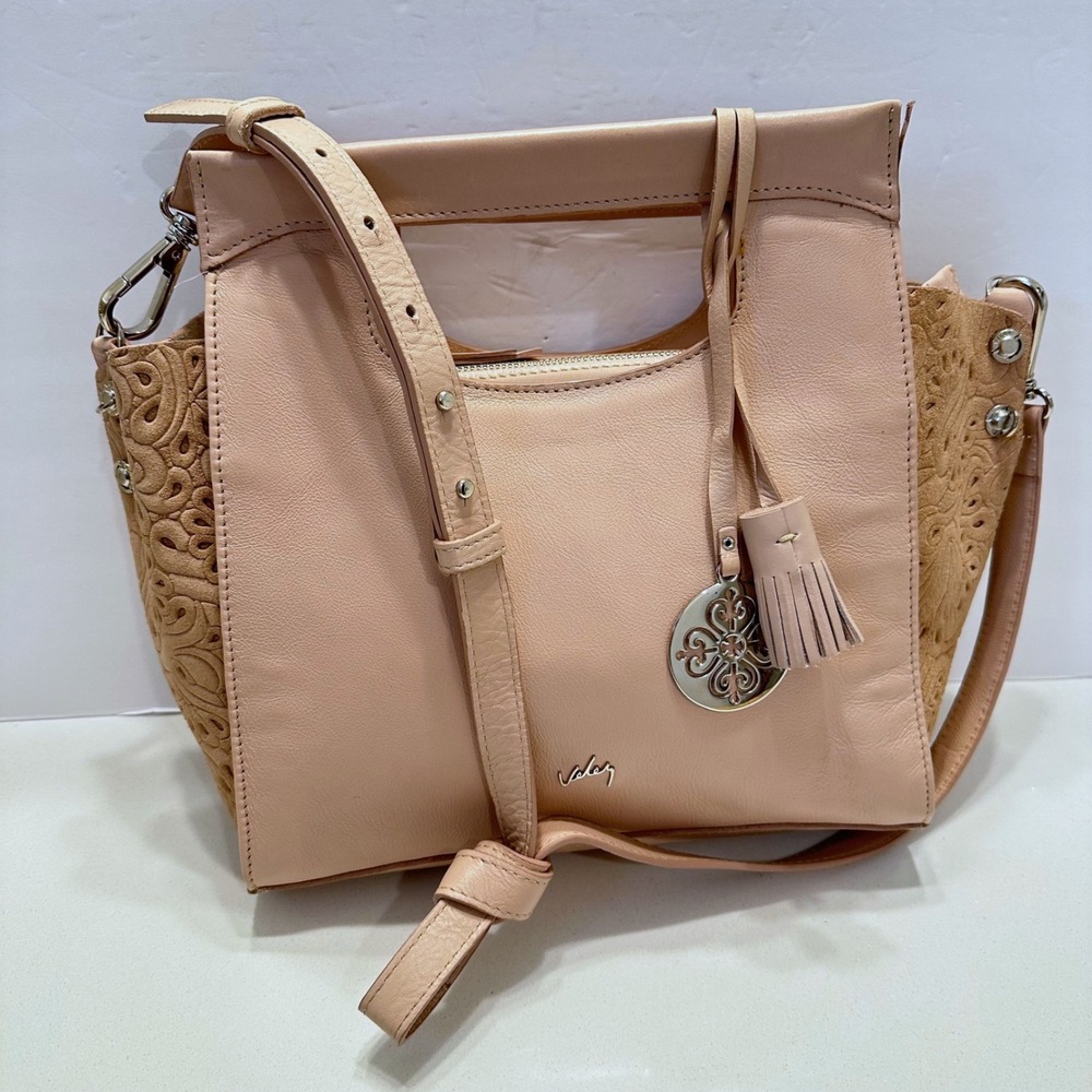 Velez Blush Pink Leather Floral Laser Cut Crossbody Satchel Bag 1022269‎